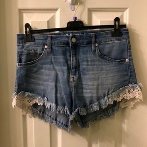 High-Waisted Jean Shorts with Lace Details